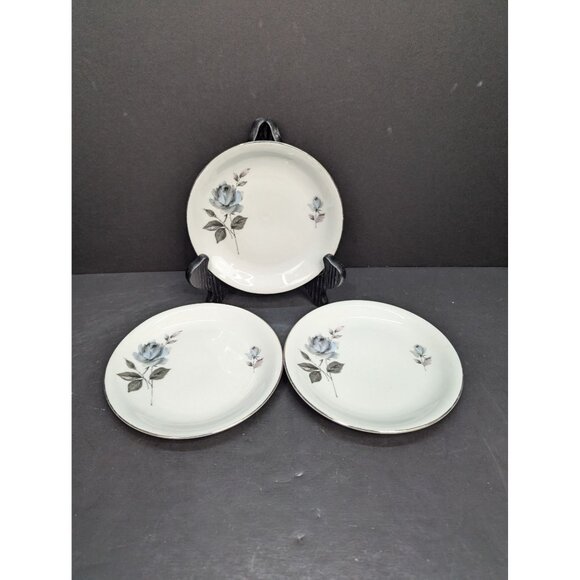 Winterling Other - Winterling Bavaria Germany Porcelain Black Rose Pattern Dessert Plate Set of 3